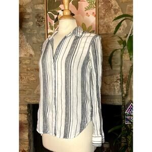 Gray & White Striped Linen Button Down Shirt -  BELLA DAHL - Small